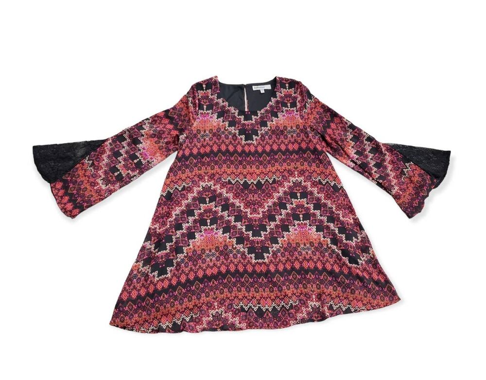 Bailey Blue Sheer & Lace Long Sleeved Geometric Design | Size Medium